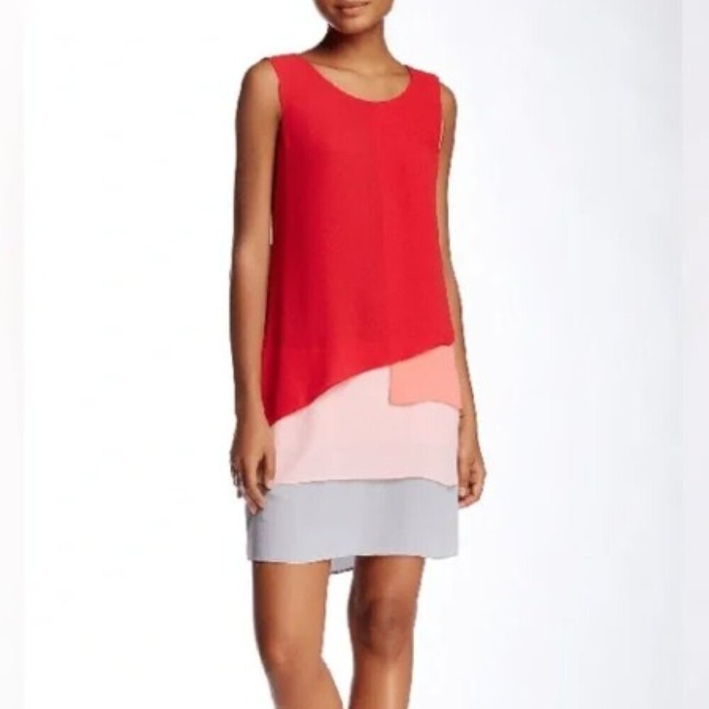 Like New BCBGMaxAzria Red and Taupe Sleeveless Mini‎ Dress Size 6